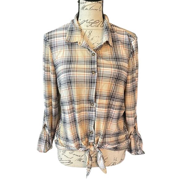 Jolie & Joy By FCT Plaid Tie Front Shirt Size X-Large - Picture 1 of 4
